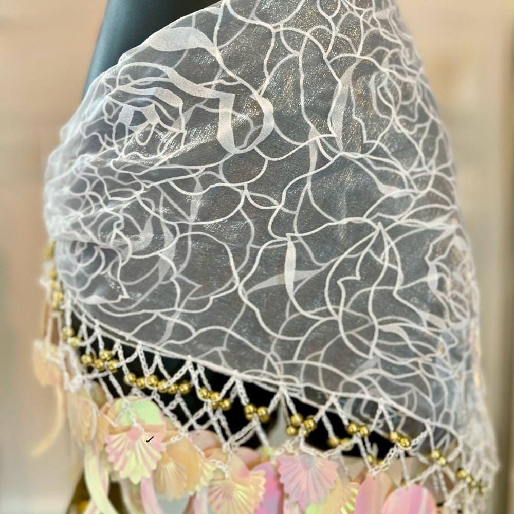 Wrap Skirt, Dance Performance, Bellydance with Accents Flowers and Shells - Picture 8 of 12